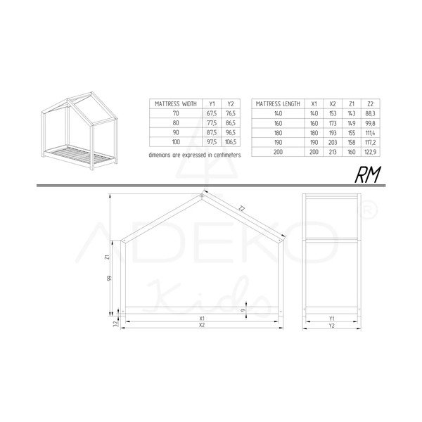 Pat pentru copii  în culoare naturală de tip casă/cu extensie suplimentară cu spațiu de depozitare cu somieră 90x190 cm RM – Adeko-image-2