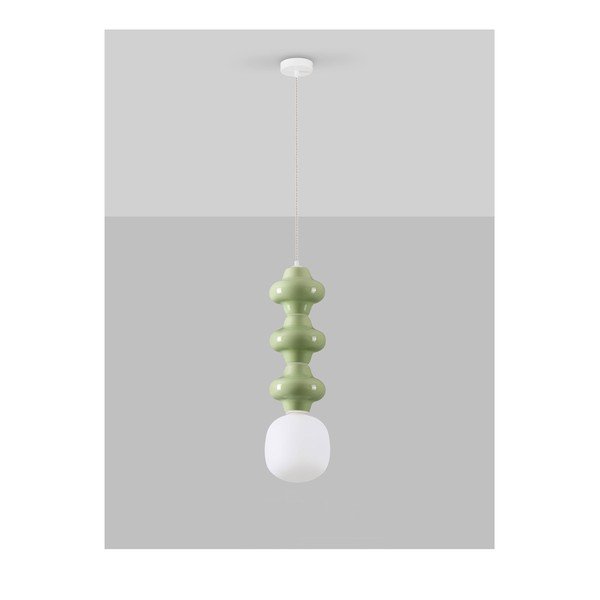 Lustră albă/verde-deschis din ceramică cu abajur din sticlă ø 18 cm Clio – Nova Luce-image-3