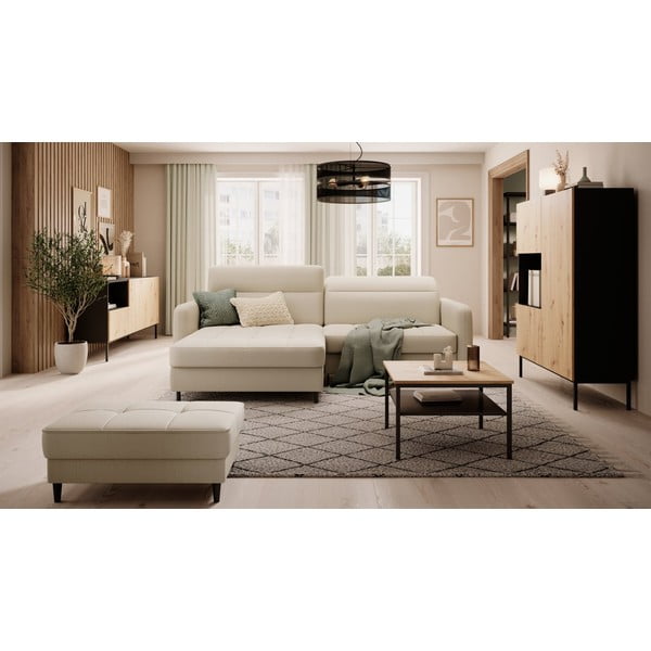 Colțar bej extensibil/cu spațiu de depozitare cu tapițerie din catifea (cu colț pe partea stângă/cu șezlong) Gomsi – ELTAP-image-1