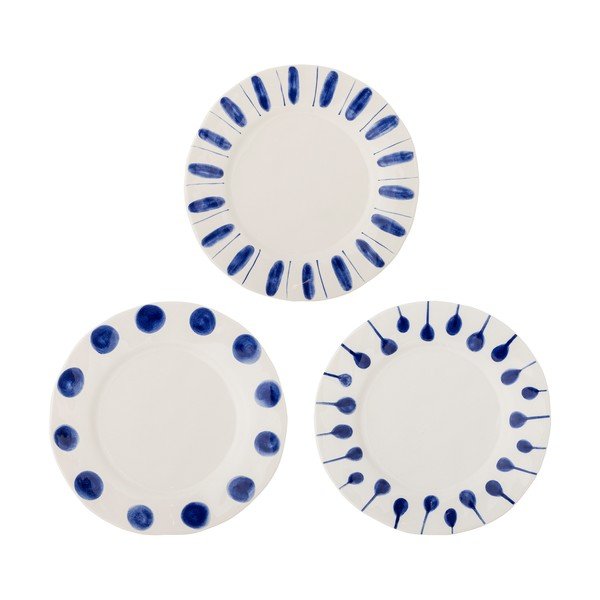 Farfurii albe/albastre 3 buc. din gresie ø 28 cm Linora – Bloomingville