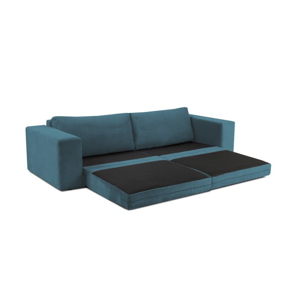 Canapea turcoaz extensibilă cu tapițerie din catifea reiată  250 cm Donatella – Milo Casa-image-4