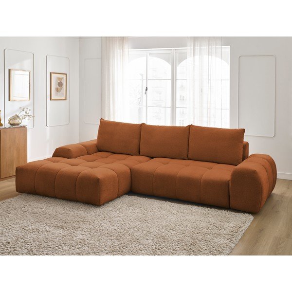 Colțar teracotă extensibil/cu spațiu de depozitare cu tapițerie din chenille (cu colț pe partea stângă/cu șezlong) Everest – Bobochic Paris-image-1