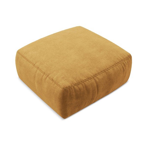 Taburet galben muștar cu tapițerie din chenille Kuki – Makamii-image-2