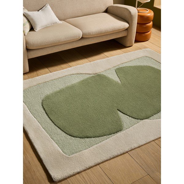 Covor verde/bej țesut manual din lână 120x170 cm Kinney – MADE-image-1