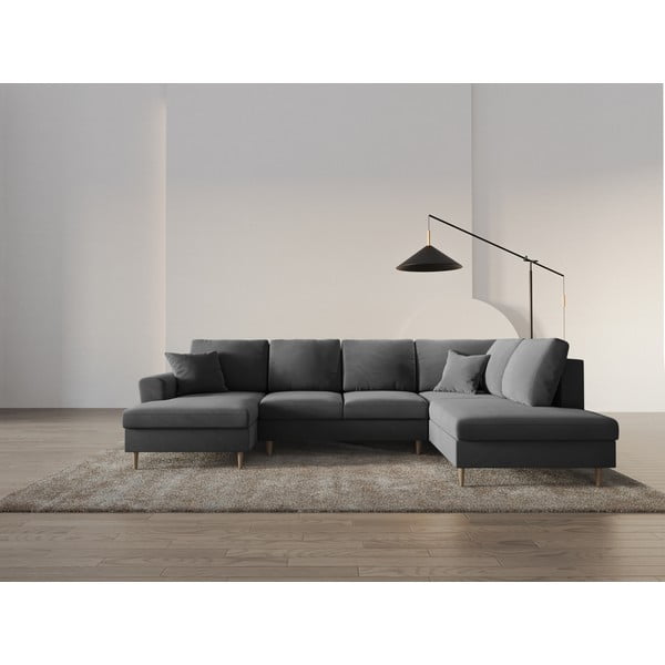 Colțar gri deschis extensibil, cu spațiu de depozitare cu tapițerie din catifea (cu colț pe partea dreaptă-în formă de "U") Kyoto – Cosmopolitan Design-image-2