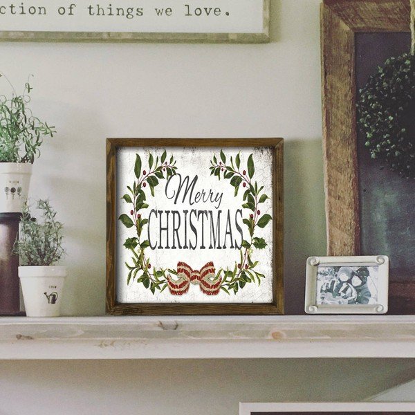 Tablou în ramă de lemn de pin Christmas Leaf, 34 x 34 cm-image-1