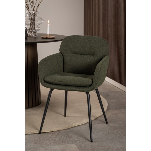 Scaun de sufragerie kaki cu cotiere tapițat Dora – Actona-image-1