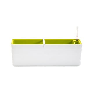 Ghiveci cu sistem de auto-irigare Plastia Berberis, lungime 59 cm, alb - verde