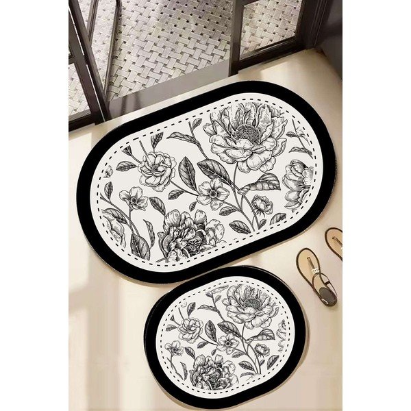 Covorașe de baie alb-negru 2 buc. 60x100 cm Rasse – Foutastic-image-1