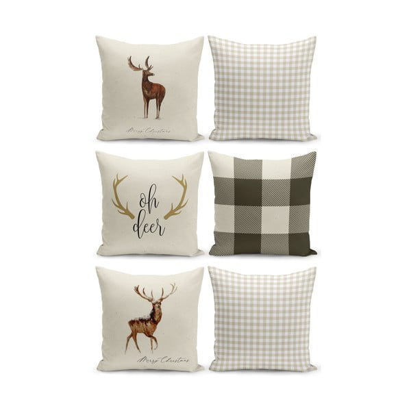 Set 6 fețe de pernă decorative cu model de Crăciun Kate Louise Christmas Noel, 43 x 43 cm