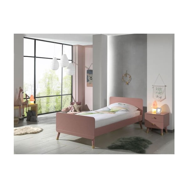 Pat din lemn de pin pentru copii Vipack Billy, 90 x 200 cm, roz-image-2