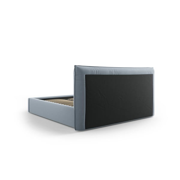 Pat matrimonial albastru deschis tapițat cu spațiu de depozitare cu somieră 160x200 cm Elio – Milo Casa-image-3