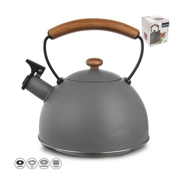Ceainic gri din oțel inoxidabil 3 l Wooden – Orion-image-2
