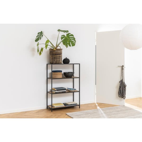 Bibliotecă neagră/în culoare naturală cu aspect de lemn de stejar 77x114 cm Seaford – Actona-image-4