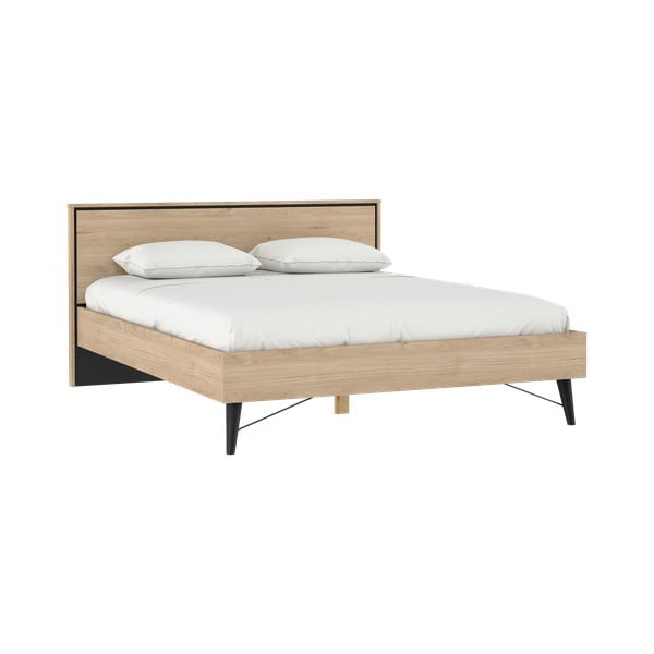 Pat matrimonial în culoare naturală cu aspect de lemn de stejar cu somieră 160x200 cm Ry – Tvilum