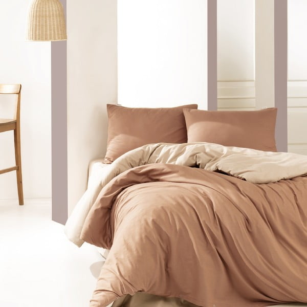 Lenjerie de pat din bumbac cu cearșaf Marie Claire Suzy, 160 x 220 cm, bej