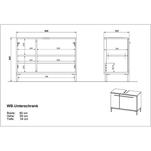 Dulap gri-bej sub chiuveta cu aspect de nuc 80x59 cm Yonkers - Germania-image-3
