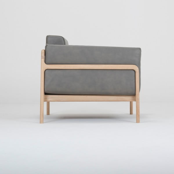 Fotoliu din piele bovină cu structură din lemn masiv de stejar Gazzda Fawn, gri închis-image-3