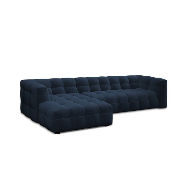 Colțar cu tapițerie din catifea și șezlong pe partea stângă Windsor & Co Sofas Vesta, albastru-image-3