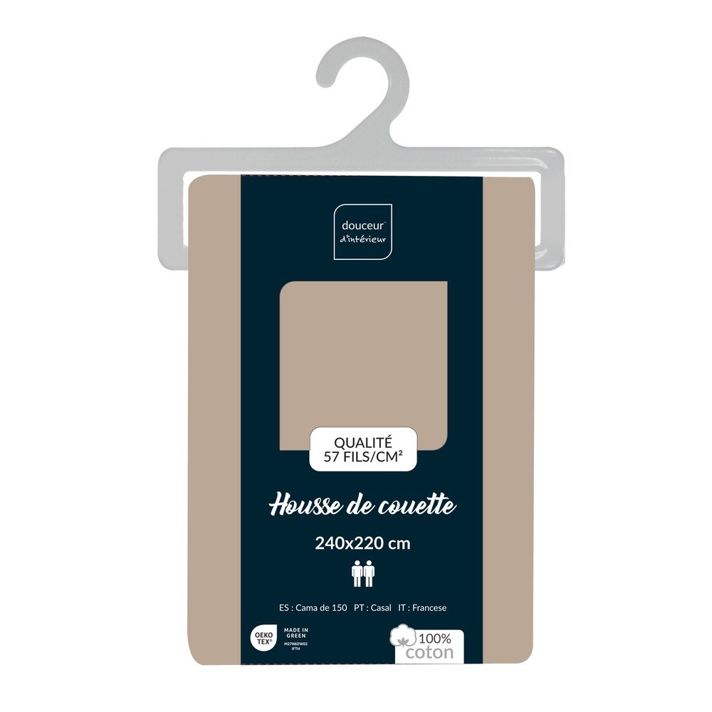 Husă de pilotă bej din bumbac pentru pat dublu/extinsă 240x220 cm Lina – douceur d'intérieur