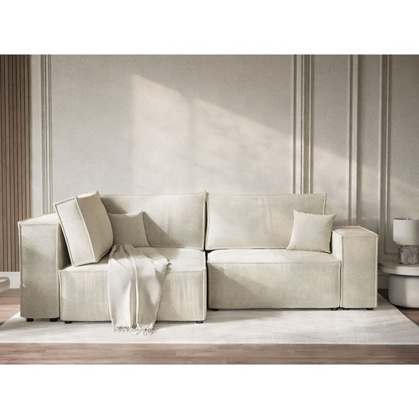 Colțar crem extensibil/cu spațiu de depozitare cu tapițerie din chenille (cu colț pe partea stângă/în formă de ”L”) Tonga – Maison de Rêve-image-1