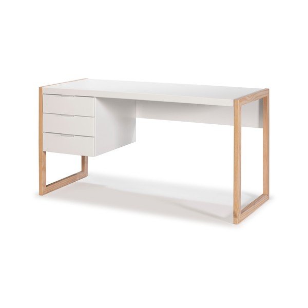 Birou cu picioare din lemn de pin Marckeric Frank, alb-image-3