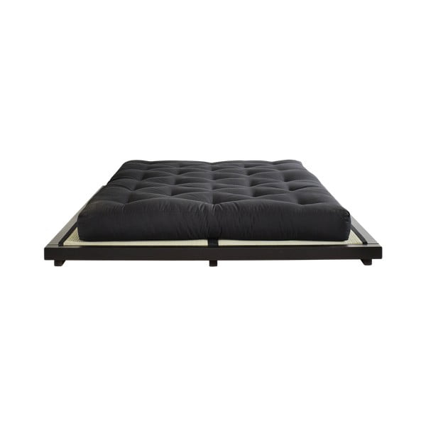 Pat dublu din lemn de pin cu saltea și tatami Karup Design Dock Comfort Mat Black/Black, 160 x 200 cm