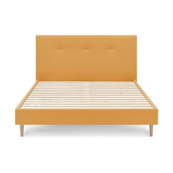 Pat matrimonial 160x200 cm galben muștar tapițat cu somieră Tory – Bobochic Paris-image-1