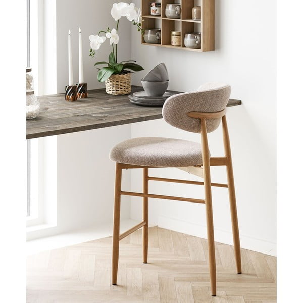Scaun de bar bej/în culoare naturală tapițat (înălțime șezut 65 cm) Levanto – House Nordic-image-1
