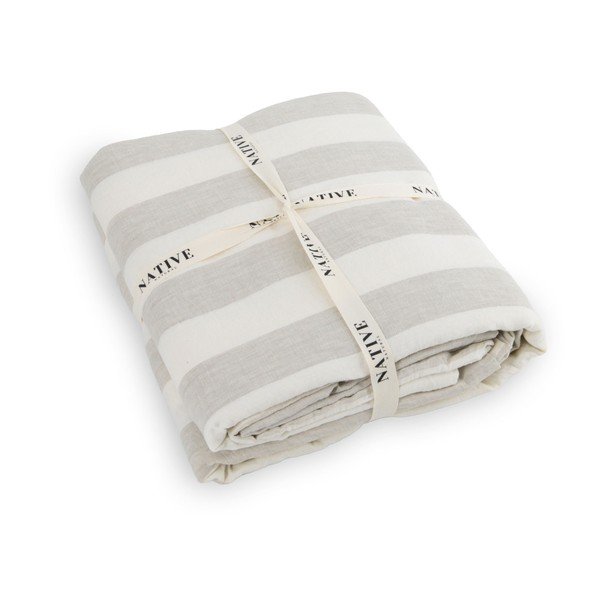 Lenjerie de pat gri deschis/crem din in pentru pat dublu 200x200 cm Natural Stripes – Native Natural-image-3