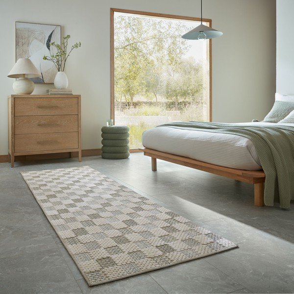 Covor tip traversă verde lavabil din amestec de bumbac 80x230 cm Muted Checkerboard – Flair Rugs-image-1