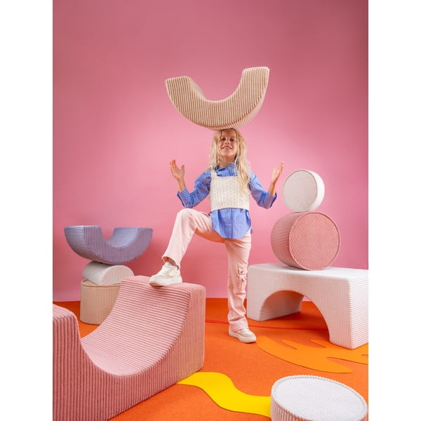 Teren de joacă din spumă roz 3 buc. din catifea reiată înălțime 37 cm 75x49 cm Rainbow Montessori – Wigiwama-image-4