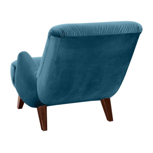 Fotoliu Max Winzer Brandford Suede albastru petrol, cu picioare maro-image-2