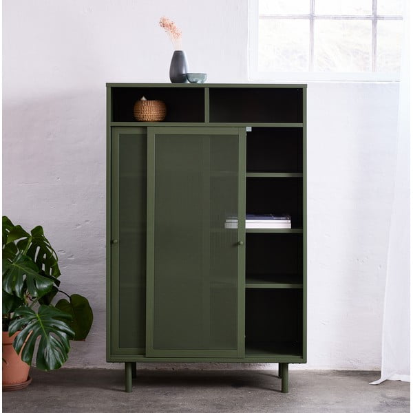 Dulap verde închis din metal cu ușă glisantă 90x140x40 cm Veep – Unique Furniture-image-1