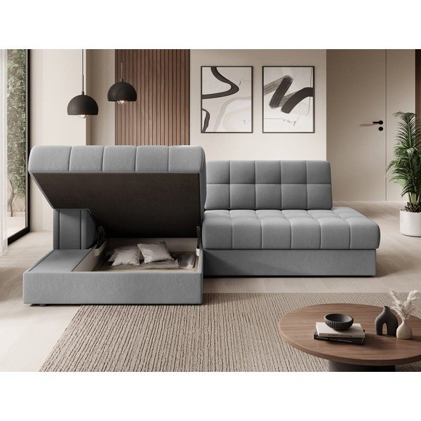 Colțar gri extensibil cu tapițerie din catifea (cu colț pe partea stângă/cu șezlong) Blezalt – ELTAP-image-3