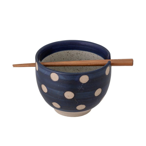 Bol din gresie ceramică și bețișoare Bloomingville Masami, ø 13 cm, albastru-image-1