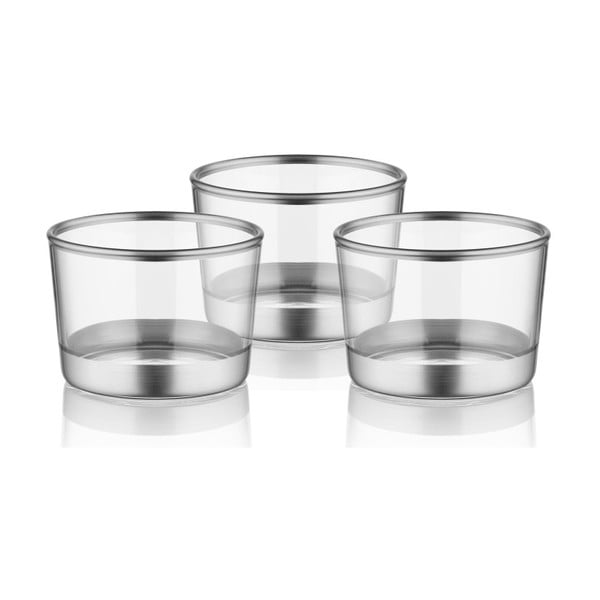 Set 3 boluri din sticlă pentru servire The Mia Glam, argintiu