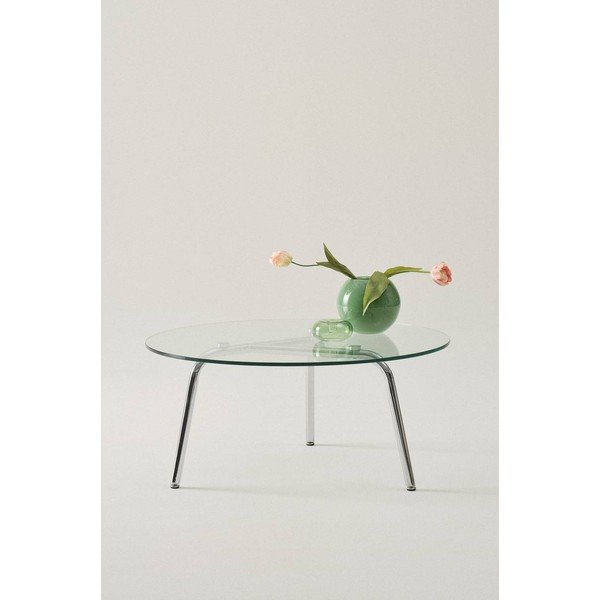 Măsuță de cafea argintiu-lucios rotundă cu blat din sticlă ø 90 cm Kyvik – Jotex-image-1