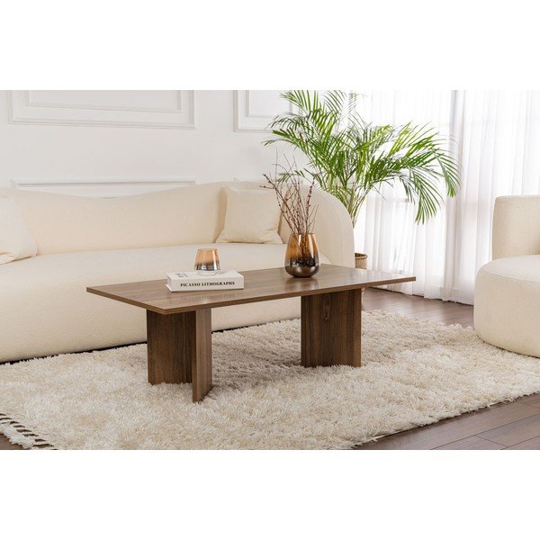 Măsuță de cafea maro închis cu aspect de lemn de nuc 60x119 cm Sabin – Kalune Design-image-1