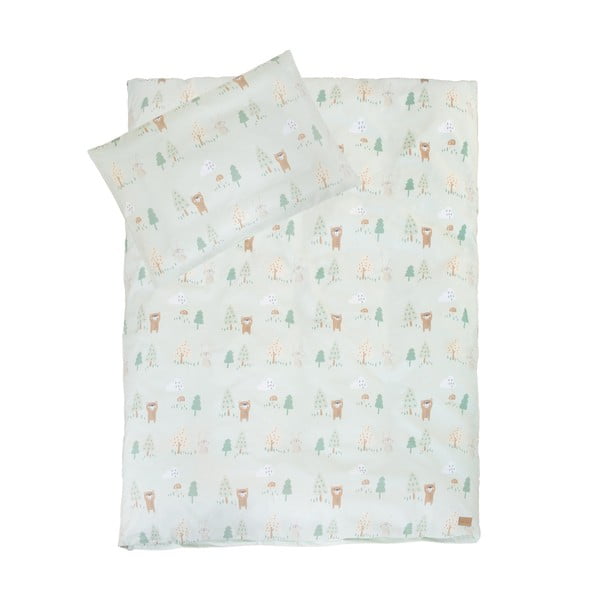 Lenjerie de pat pentru copii verde-deschis din bumbac pentru pătuț 100x135 cm Woodland Buddies – Roba-image-2
