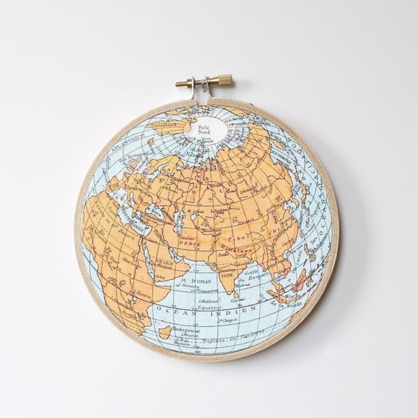 Decorațiune de perete Surdic Stitch Hoop Worldmap, ⌀ 27 cm