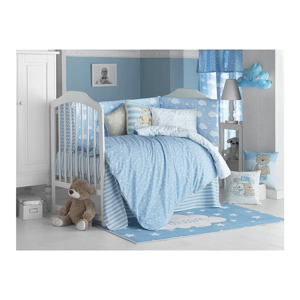 Lenjerie de pat cu cearceaf pentru copii Mike & Co. NEW YORK Carino, 100 x 150 cm, albastru