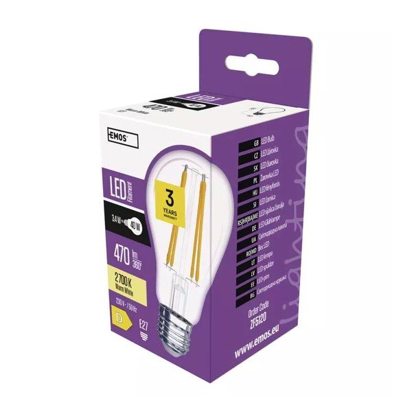 Bec LED/cu filament E27, cu lumină caldă 3 W – EMOS-image-1