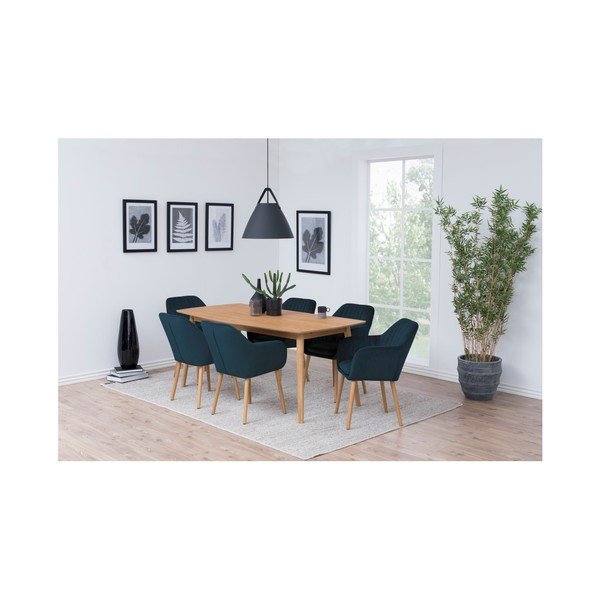 Scaun de sufragerie albastru închis cu cotiere tapițat Emilia – Actona-image-1