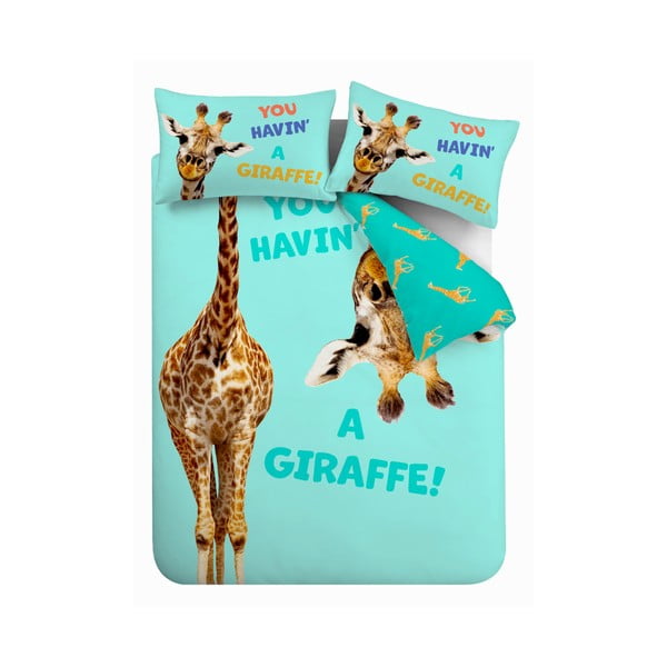 Lenjerie de pat pentru copii, turcoaz pentru pat de o persoană 135x200 cm Havin A Giraffe – Catherine Lansfield