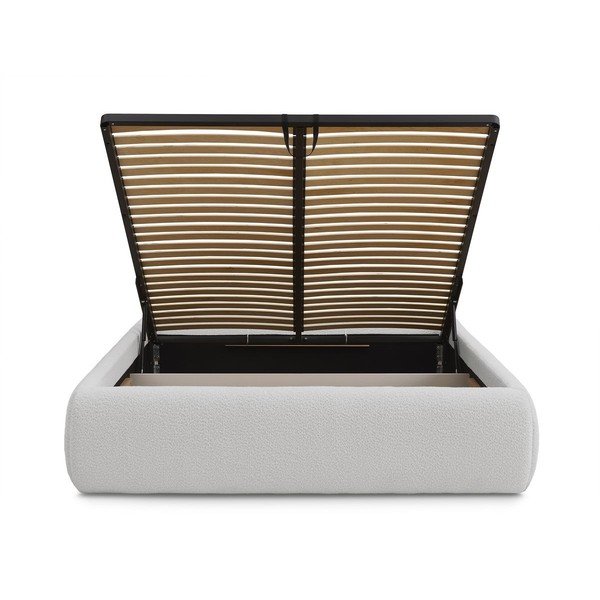 Pat matrimonial gri deschis tapițat cu spațiu de depozitare/fără tăblie cu somieră 160x200 cm Inera – Bobochic Paris-image-4