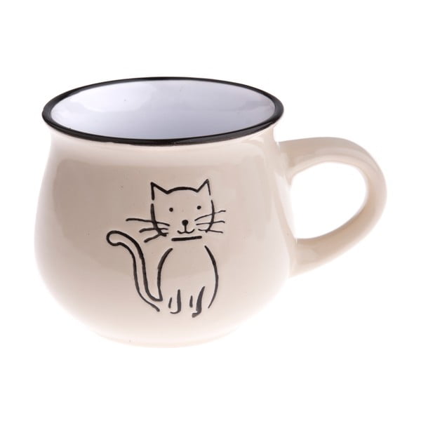 Cană din ceramică Dakls, volum 0,2 l, bej, model pisică
