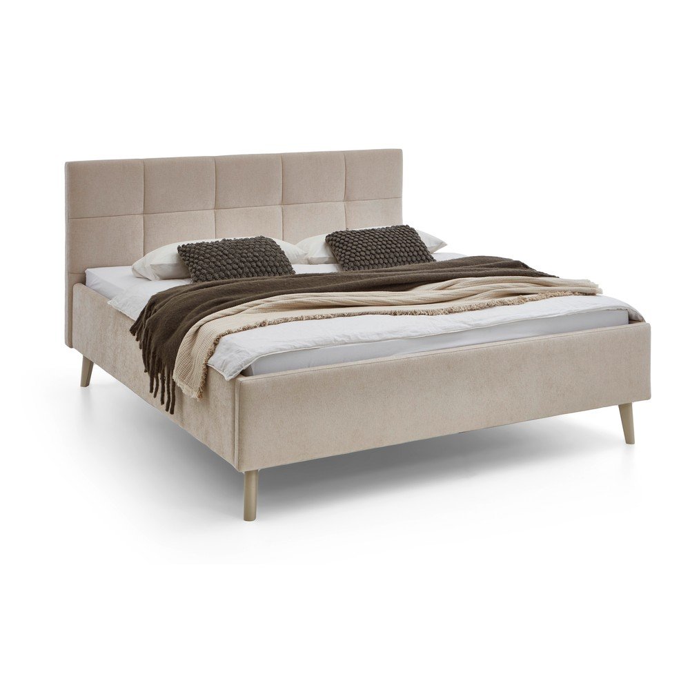 Pat matrimonial bej tapițat fără somieră 180x200 cm Nova – Meise Möbel