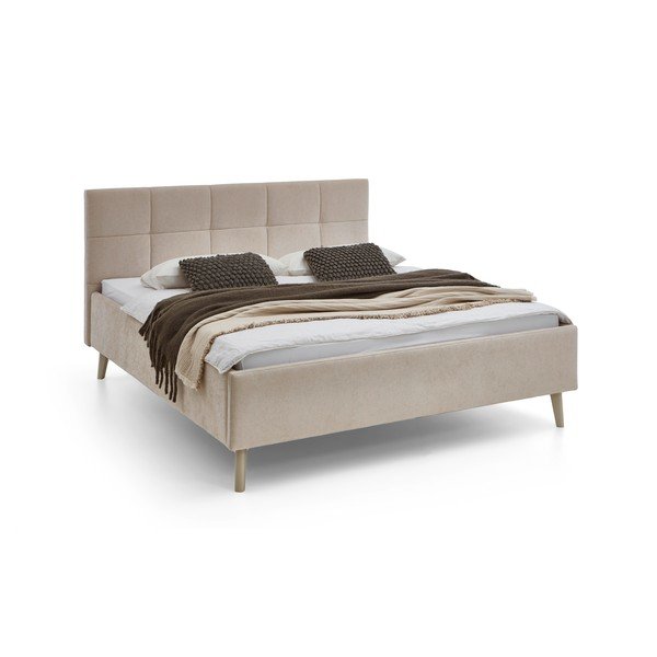 Pat matrimonial bej tapițat cu spațiu de depozitare cu somieră 180x200 cm Nova – Meise Möbel