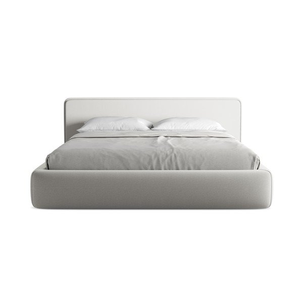 Pat matrimonial gri deschis tapițat cu spațiu de depozitare cu somieră 180x200 cm Kiana – Makamii-image-4